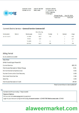 Montenegro Elektroprivreda Crne Gore (EPCG) electricity business utility bill template in Word and PDF formats